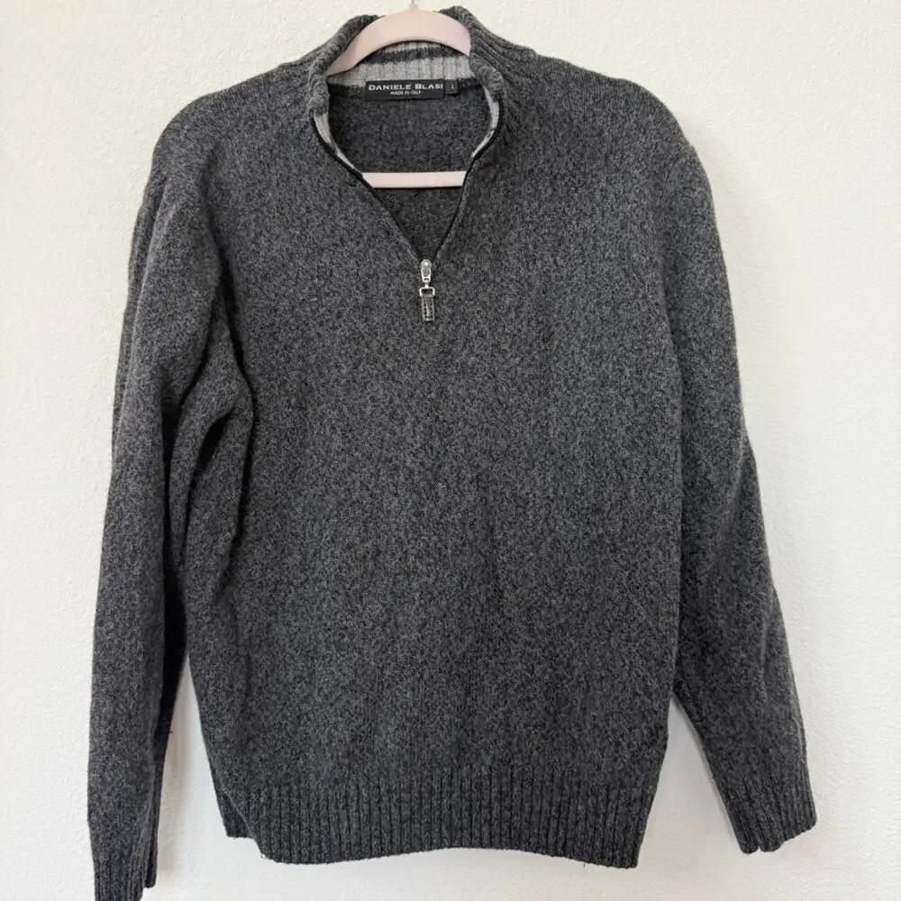 Daniele Blasi Wool Half Zip Sweater Gray Men‎ L Made in Italy Quiet Luxury